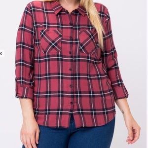 Plaid plus size button down shirt